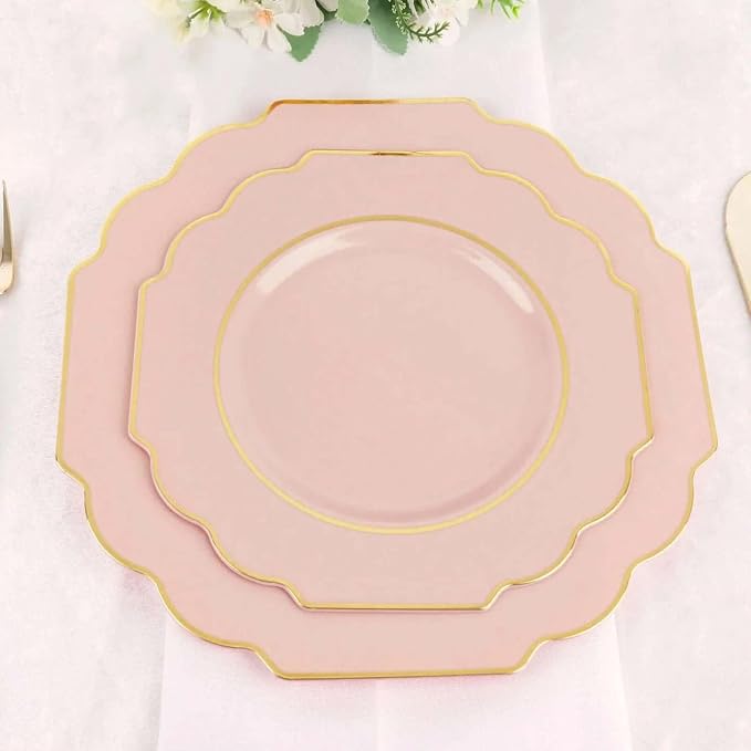 Blush Hard Plastic Dessert Plates, 50 Pack 8" Disposable Round Baroque Plates - Image 5