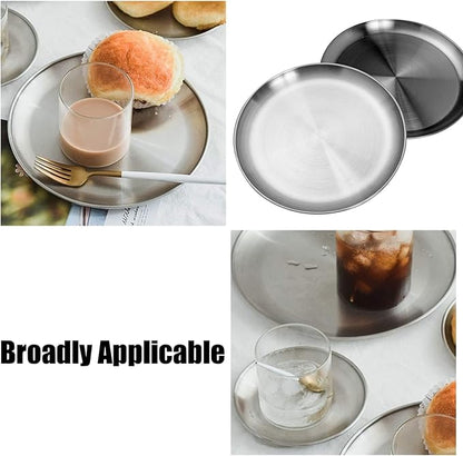 Stainless Steel Plates 9 inch 304 Metal Lightweight Unbreakable Dinner Dishes Plates Set Non-Toxin Dishwasher Safe BPA Free and Healthy (10 Pcs)
