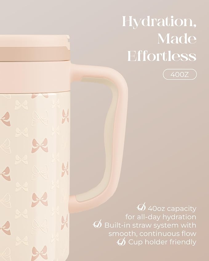 40 oz Insulated Tumbler with Handle and Push-Button Straw Lid, Stainless Steel - Image 5