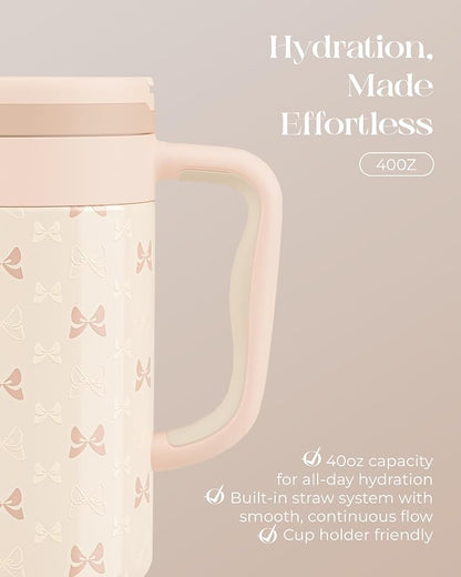 40 oz Insulated Tumbler with Handle and Push-Button Straw Lid, Stainless Steel - Image 5