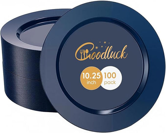 Goodluck 100PCS Navy Blue Plastic Plates, 10.25 Inch Dinner Plate Heavy Duty Disposable Plastic Plates for 100 Guests Party, Wedding, Birthday & Daily Use and New Year Events