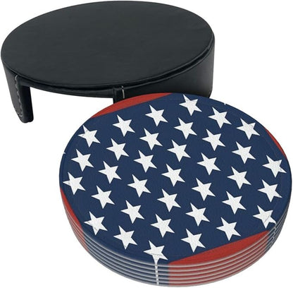 6 Pcs Independence Day 4th of July Patriotic American Flag Leather Coasters - Image 4
