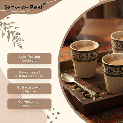 Handmade Ceramic Kulhad Tea Cups, 6 Piece Desi Chai Set | 5 Oz Clay Tea Cups - Image 5