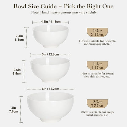 MALACASA Small White Bowls Set of 8, 10 Oz Ice Cream Bowls - Little Ceramic Bowls for Bouillon,Side Dishes, Dessert, Oatmeal, Fruit, Portion Control - Dishwasher & Microwave Safe.