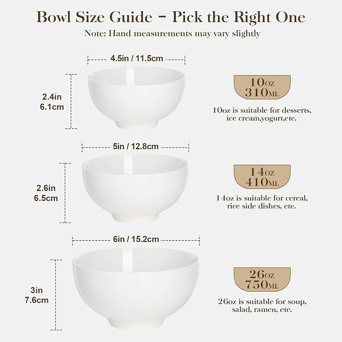 MALACASA Small White Bowls Set of 8, 10 Oz Ice Cream Bowls - Image 6