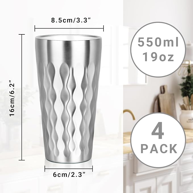 Stainless Steel Drinking Glasses, 19 oz Insulated Tumbler, 4 Pack Double Wall - Image 2