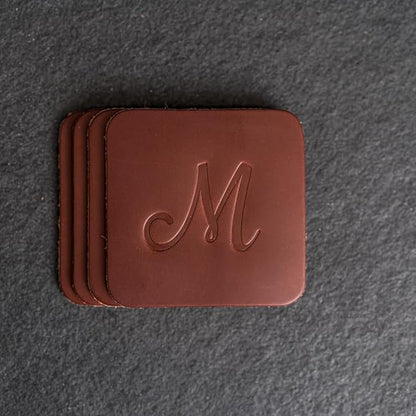 Ox & Pine Personalized Leather Coaster - Sold Individually or in Sets of 4 - Customize Inscription - 100% Full-Grain Leather – 4" Round or 4" Square (Square, Deep Ocean, Set of 4 Coasters)