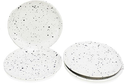 roro Ceramic Canape Plates, Set of 4, Matte White with Dark Speckles, Handmade, 5 Inches Wide