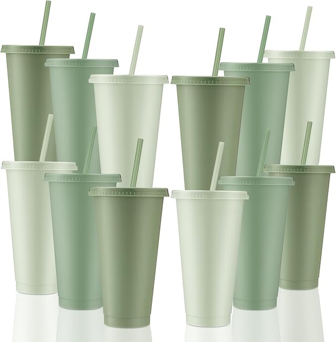 Skylety 12 Pcs Sage Green Plastic Cups by Skylety