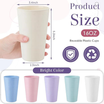 Yungyan 50 Pcs Unbreakable Plastic Cups 16oz Thickened Reusable Plastic Cup - Image 2