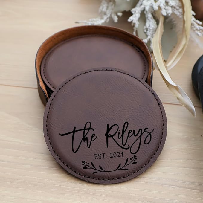 Custom Round Engraved Coasters, Personalized Leather Coaster, Laser Engraved - Image 6