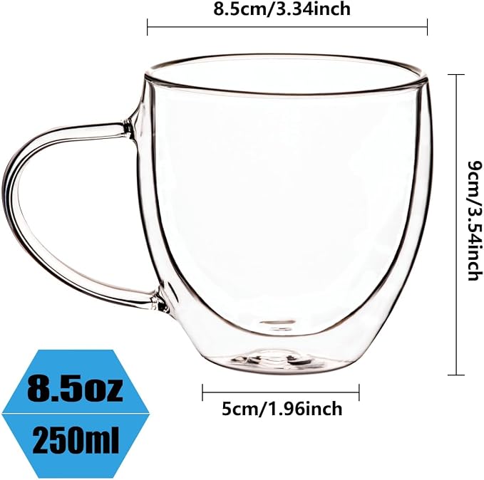 Espresso Cups Set Of 2 8 Oz, Double Walled Glass Coffee Mugs - Image 3