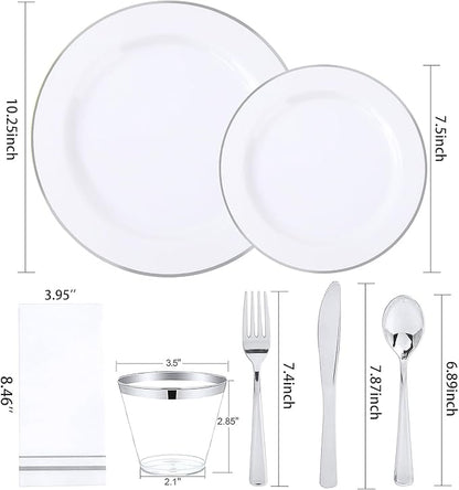 SUT 350 Piece Silver and White Plastic Dinnerware Set - Image 2