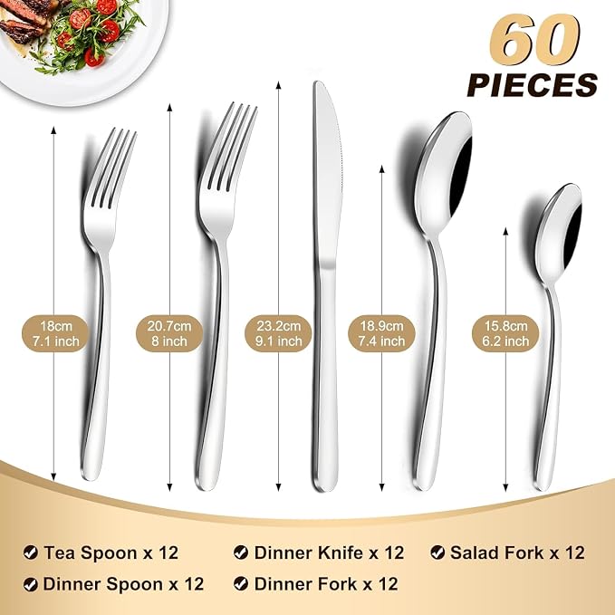 Pleafind 60-Piece Silverware Set Service - Image 2