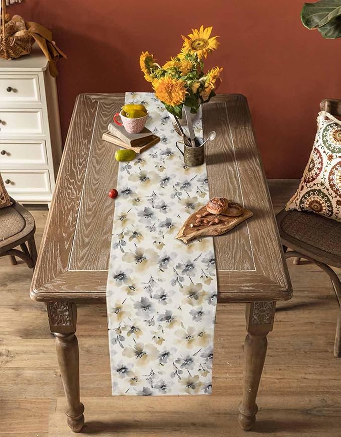 Watercolor Flower Table Runners 60 Inches Long, Cotton Linen Fabric Table - Image 4