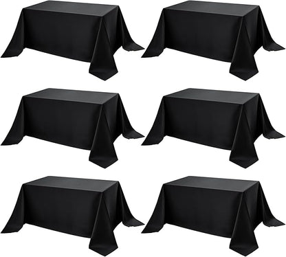 6-Pack Black Tablecloths for Rectangle Tables, 90 x 132 Inches, Stain-Resistant Polyester Fabric for 8 Foot Tables - Washable Table Covers for Weddings, Banquets, Birthday Parties, Events