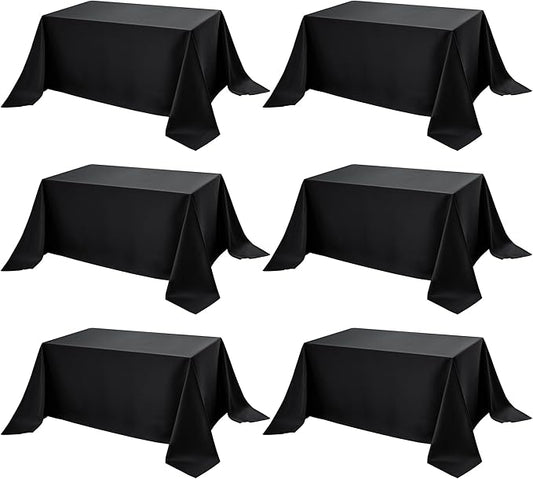 6-Pack Black Tablecloths for Rectangle Tables, 90 x 132 Inches, Stain-Resistant Polyester Fabric for 8 Foot Tables - Washable Table Covers for Weddings, Banquets, Birthday Parties, Events