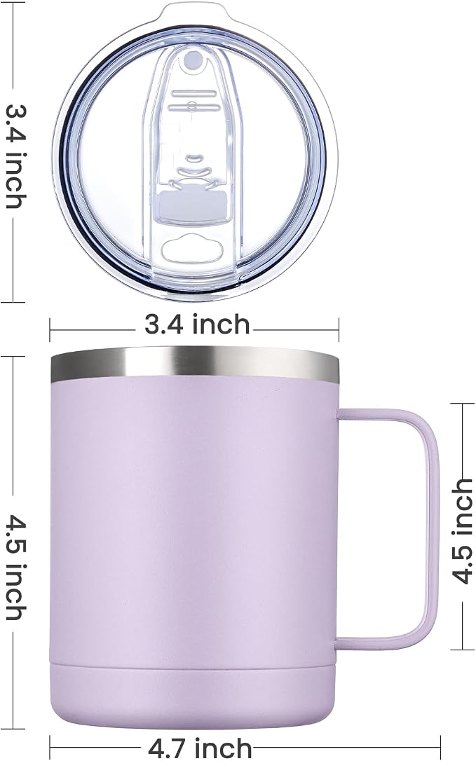 MEWAY 12oz Coffee Mug With Handle and Sliding Lid, Stainless Steel Travel - Image 4