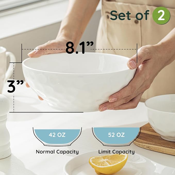 HOMBENE 8 Inch Pasta and Salad Bowls, Serving and Soup Bowl Set, Microwave Safe - Image 3