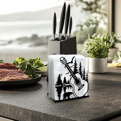 Guitar Forest Decorative Black Metal Napkin Holder for Table, 5.3" x 4.9" x 1.9" Music Tree Standing Napkin Holder for Home Kitchen Restaurant Picnic Party Coffee Bar Dining Room
