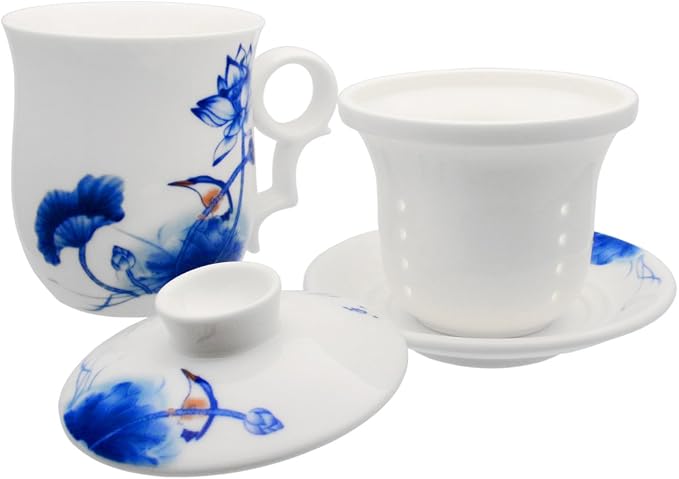 Porcelain Tea Cup with Infuser Lid and Saucer Sets - Image 4