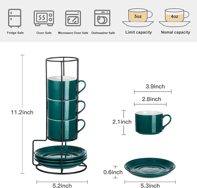 Espresso Cups Set of 4, 4oz Stackable Coffee Cups - Image 2