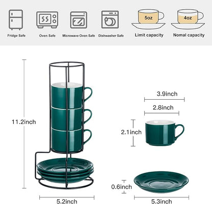 Espresso Cups Set of 4, 4oz Stackable Coffee Cups - Image 2