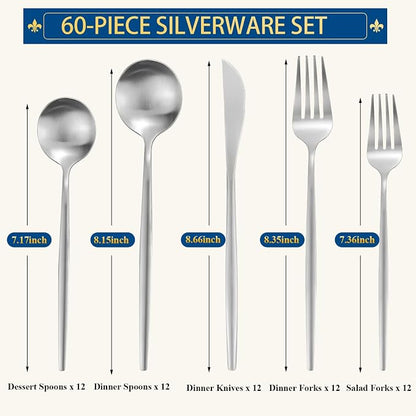 Silverware Set for 12, 60 Piece Flatware Set, Cutlery Tableware set Include - Image 2