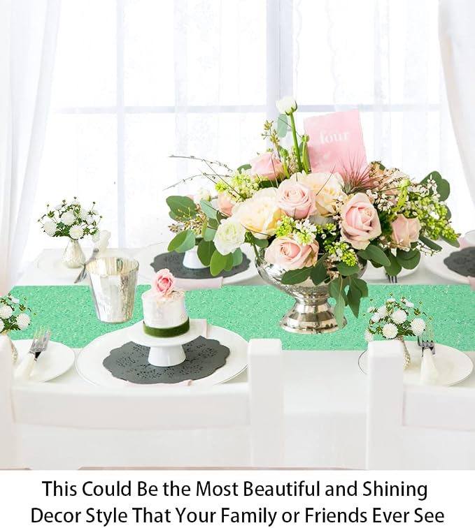 ShiDianYi 12''*72'' Mint Green Sequin Table Runner Sparkly Metallic Sequin - Image 4