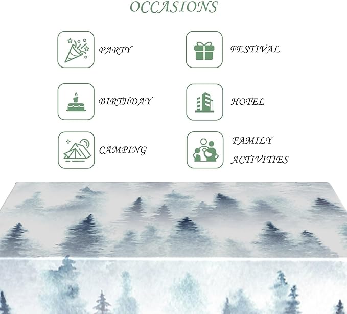 60x102 Inch Nordic Winter Nature Rectangle Tablecloth Misty Foggy Pine Trees Forest Table Cloth Waterproof Stain Resistant Table Cover for Kitchen Dining Picnic Home Holiday Christmas Party