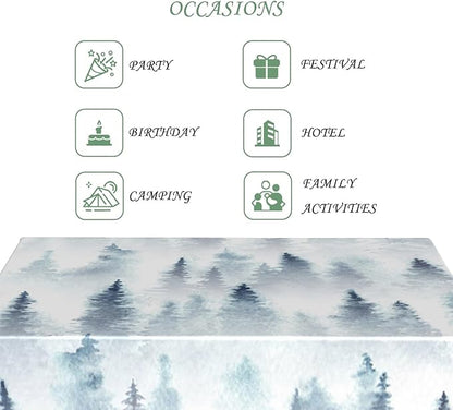 60x120 Inch Nordic Winter Nature Rectangle Tablecloth Misty Foggy Pine Trees Forest Table Cloth Waterproof Stain Resistant Table Cover for Kitchen Dining Picnic BBQ Home Holiday Party