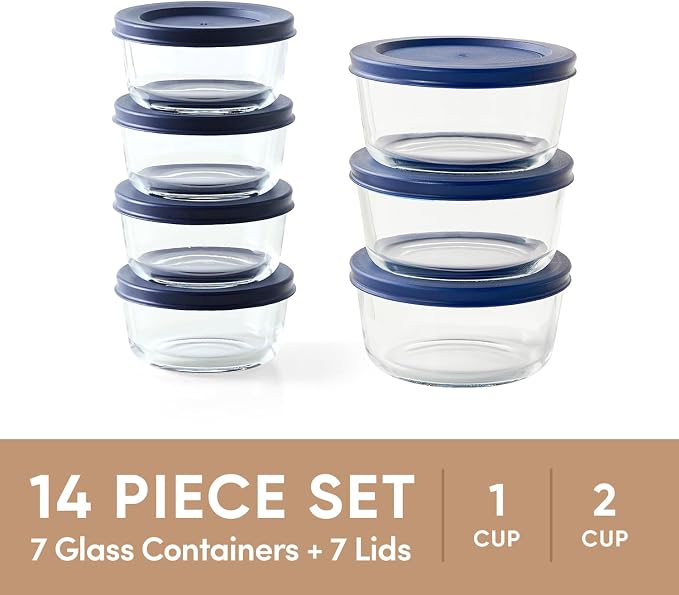 14-Piece Glass Food Storage Containers Set | 1-Cup & 2-Cup, Leakproof | - Image 3