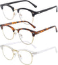 SOAR&EAGLE 3 Pack Blue Light Blocking Glasses,Computer Gaming Glasses,Retro Semi Rimless UV400 Clear Lens Computer Eyewear For Men/Women (Bright black gold/Amber gold/Crystal gold)