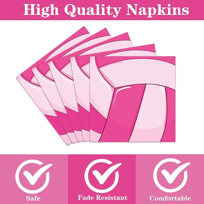 Rakuto Pink Volleyball Party Decorations 96PCS Plates Napkins Set | Pink - Image 3