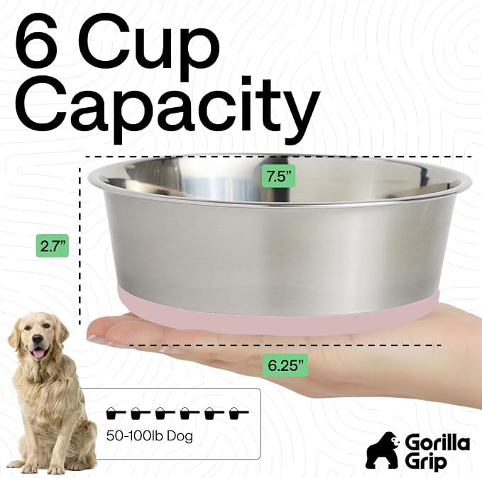GORILLA GRIP Dog Bowls, Food Grade 304 Stainless Steel, Holds 6 Cups Each Food - Image 4