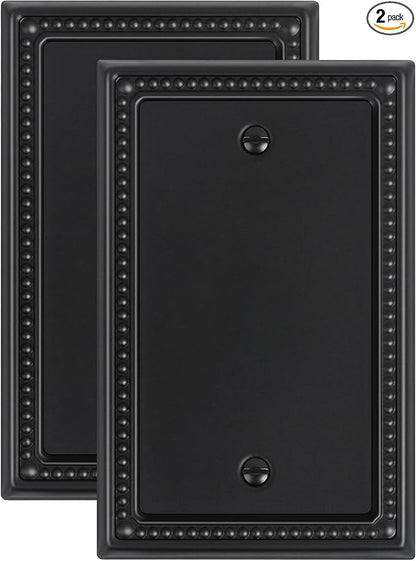 2-Pack Blank Outlet Cover Wall Plate, Metal Switch Plates Outlet Covers, Black Pearls Beaded Decorative Wall Plates for Electrical Outlets