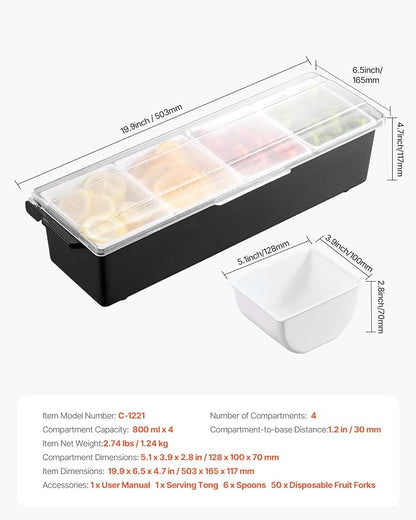VEVOR Chilled Condiment Server, 4 Compartment Ice Cooled Condiment Serving - Image 7
