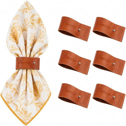 Reddish Brown Napkin Rings Set of 6 – Elegant Leather Napkin Ring Holders by Unknown
