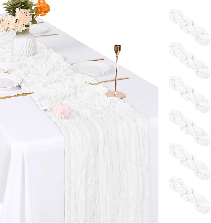 6 Pack White Cheesecloth Table Runner, 17 x 108 inch, Semi Sheer Boho Cheese by ACSUIT