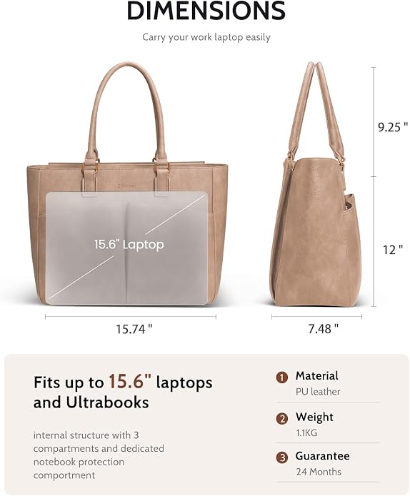 Laptop Tote Bag for Women, Leather Work Tote - Image 4
