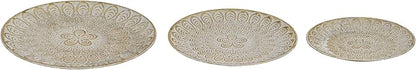 Rustic Round Decorative Tray Set of 3 Vintage Hammered Metal Trays Distressed Design Circle Candle Plate for Candle Coffee Entryway Table Kitchen Bathroom Wedding Party Counter Organizer Decor (White)