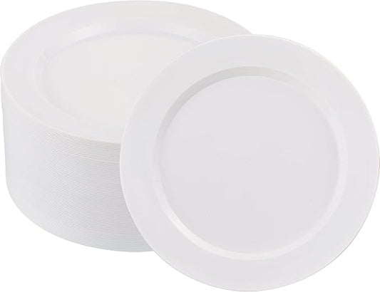 50 PCS White Plastic Plates for 50 Guests,10.25 inch Heavy Duty Disposable Plates for Wedding,Party,Birthday,Smooth Edge & Sturdy Dinner Plates