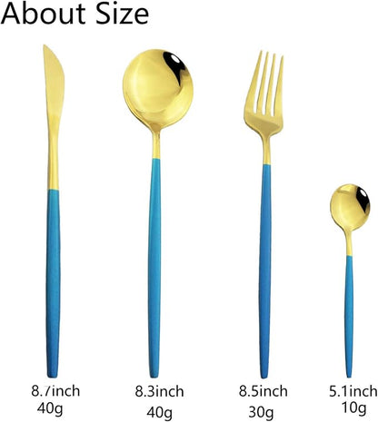 JASHII Flatware Serving Set 24 Piece, Stainless Steel Silverware Set, Modern - Image 3