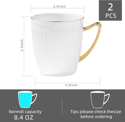 Luxury Bone China Coffee Mug Set of 2, 8oz Lightweight White Fine Bone China - Image 5