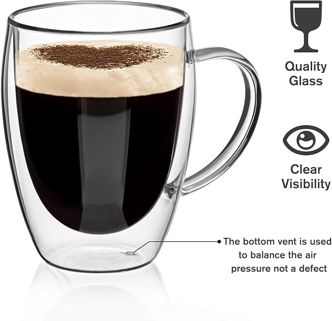 Espresso Cups Set Of 2 12 Oz, Double Walled Glass Coffee Mugs - Image 3
