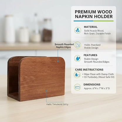 Wooden Napkin Holder for Table Acacia Wood Standing Paper Napkin Dispenser - Image 7