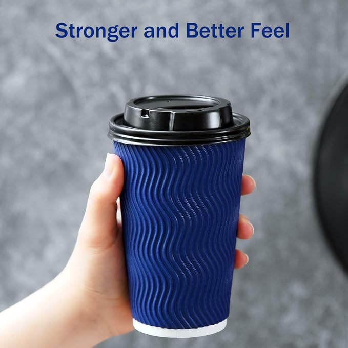 Disposable Coffee Cups with Lids and Straws - 16 oz Togo Hot Paper Coffee Cup - Image 3