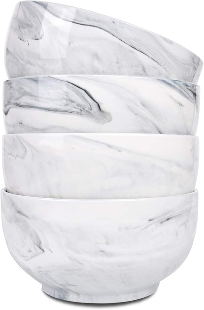 Marbling Ceramic Bowl Set of 4, 33 Oz, Dishwasher and Microwave Safe by Bosmarlin