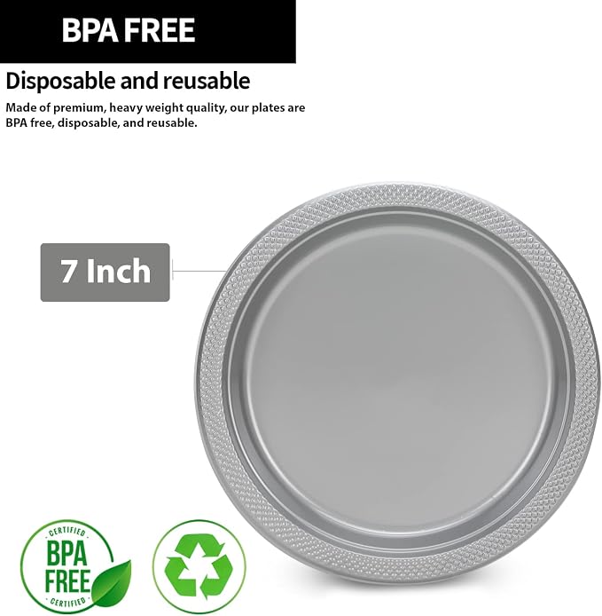 Hanna K. Signature Silver Plastic Plates 7 Inch 600 Count – Heavy Duty - Image 2