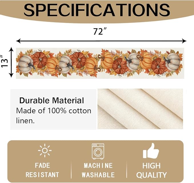 RABUSOFA Fall Table Runner 13x72 Inch Fall Decorations - Image 6